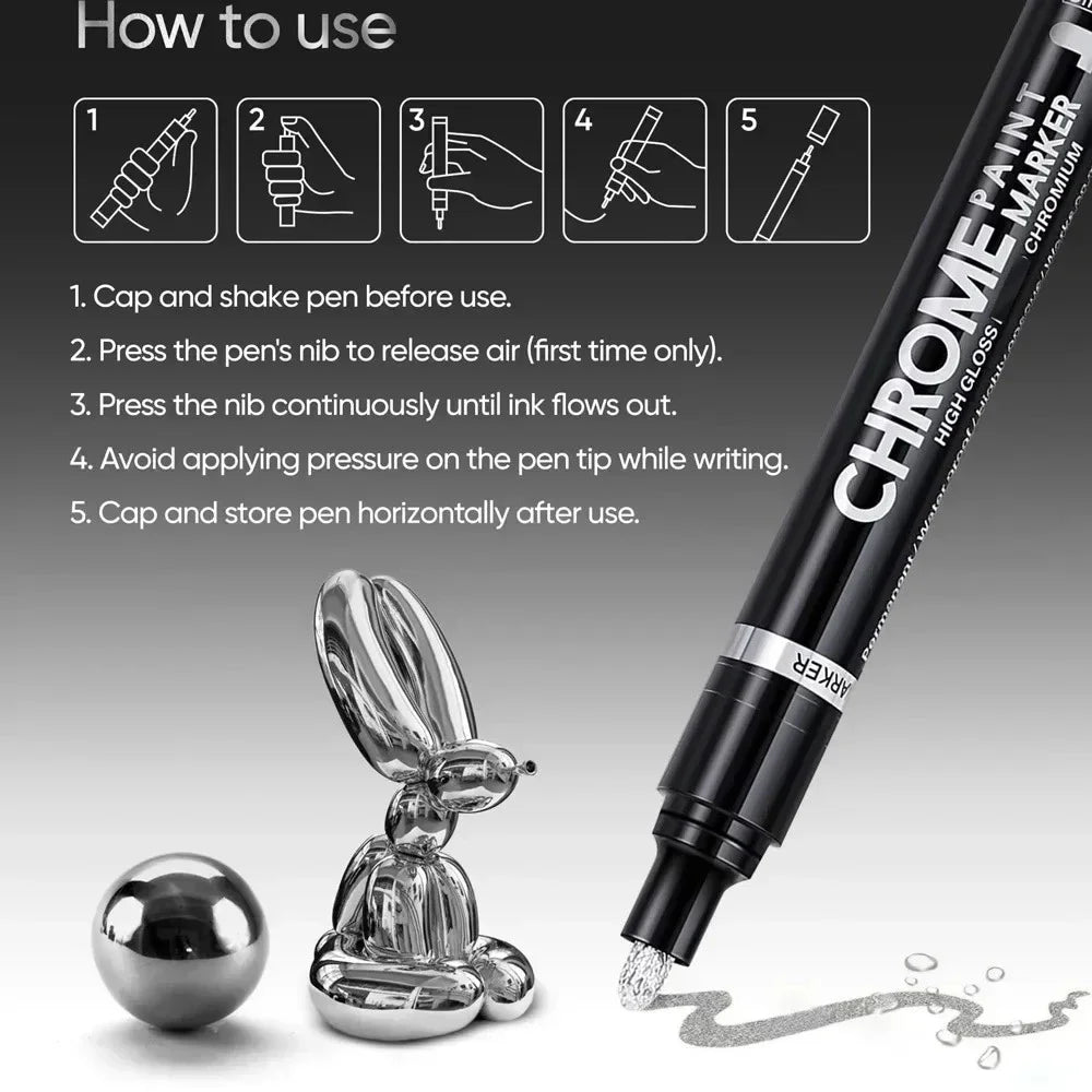 1/3/5/12pcs Chrome Mirror Marker Pen Set Waterproof Ink DIY Reflective Paint Pen Gold Silver Marker Model Painting Art Marker
