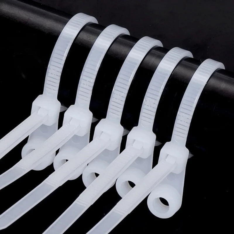100Pcs Screw Hole Cable Ties Nylon Self-Locking Loop150mm/200mm Wrap Bundle Mount Organizer Fastening Straps Fasten Zip Plastic