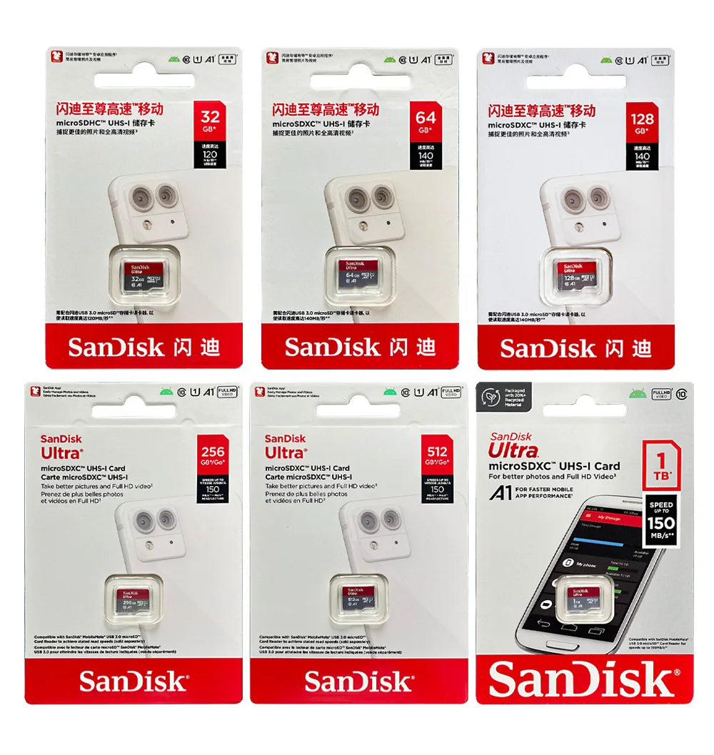 SanDisk Memory Card MicroSD 32GB 64GB 128GB 256GB 512GB 1TB micro SD Card Extreme TF Card Class10 U3 V30 4K UHD A2 micro SDXC