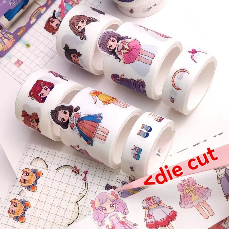 1-4box Cute Princess Dress Up Sticker Girl Cartoon Washi Tape Set Cute Children's Handbook Character Clothes Decoration Sticker