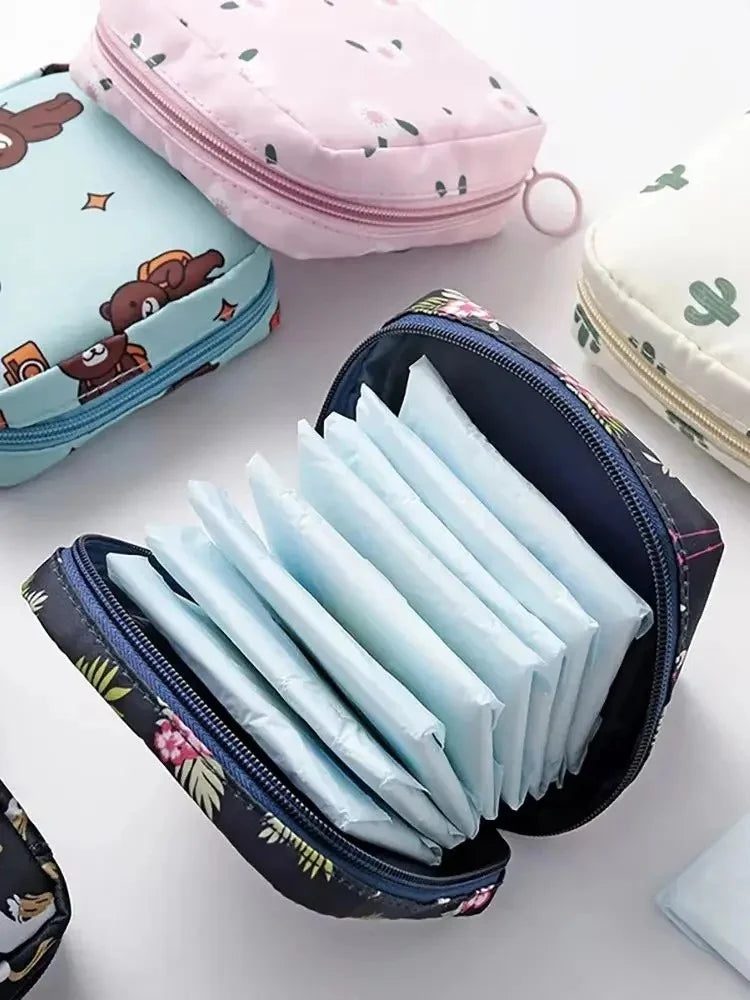 Cartoon Pattern Sanitary Napkin Bag Women Sanitary Napkin Tampon Storage Bag Portable Waterproof Multifunction Organizer Pouch
