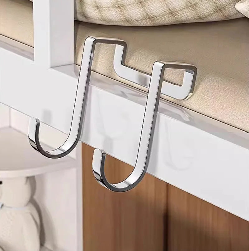 1PC Punch Free S Shape Stainless Steel Door Hook Double Hanger Wall Mount Coat Towel Storage Organizer Hook