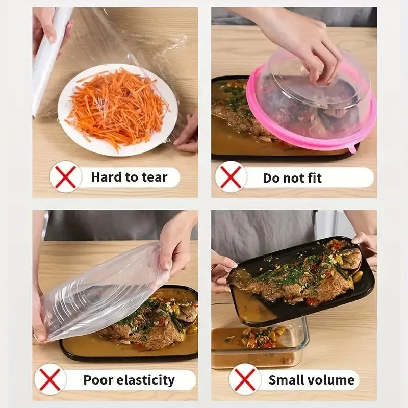 100pcs Disposable Food Cover Saran Wrap Bowel Cover Food Grade Fresh-keeping Plastic Bag Kitchen Storage Accessories