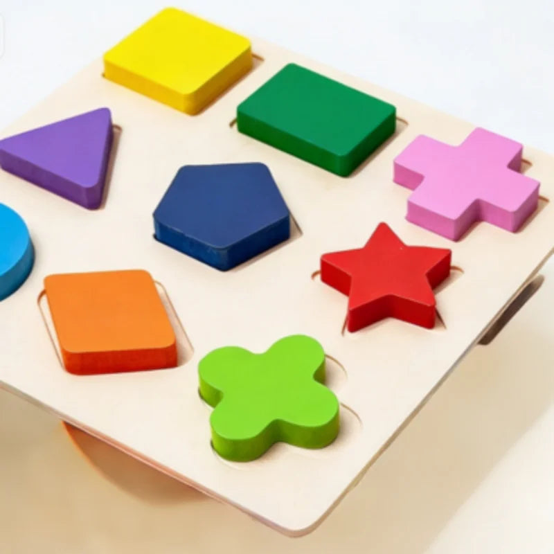 Wooden Geometric Blocks Montessori Puzzle Shape Sorting Math Early Educational Learning Toy for Toddlers Baby Cognitive Training