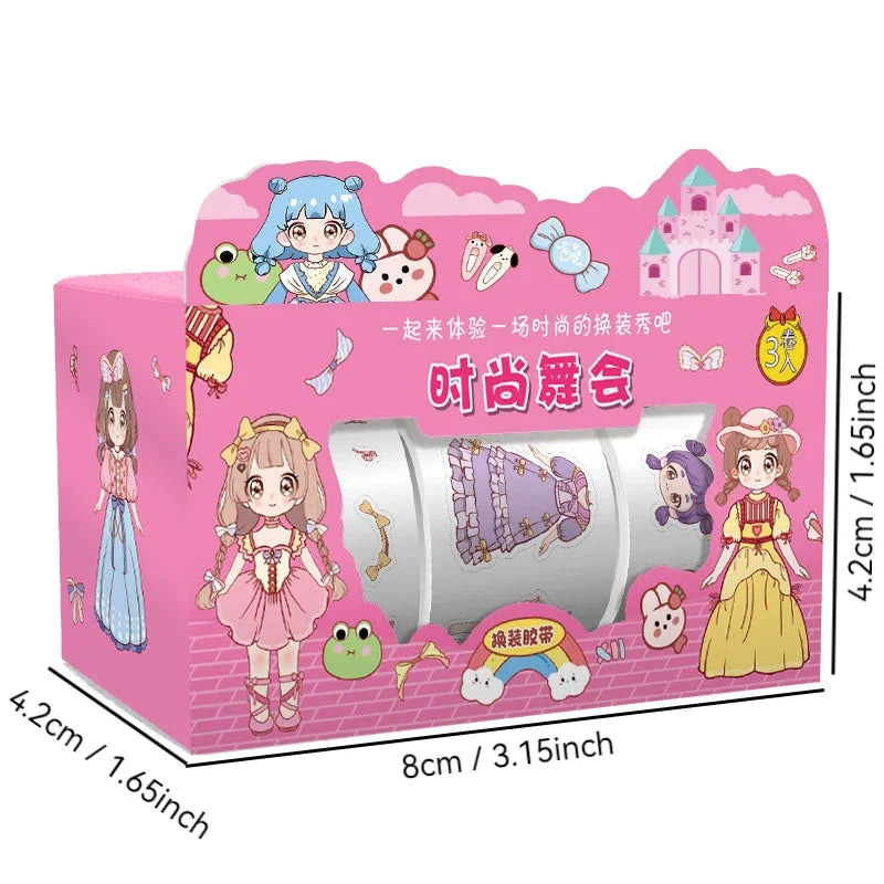 1-4box Cute Princess Dress Up Sticker Girl Cartoon Washi Tape Set Cute Children's Handbook Character Clothes Decoration Sticker