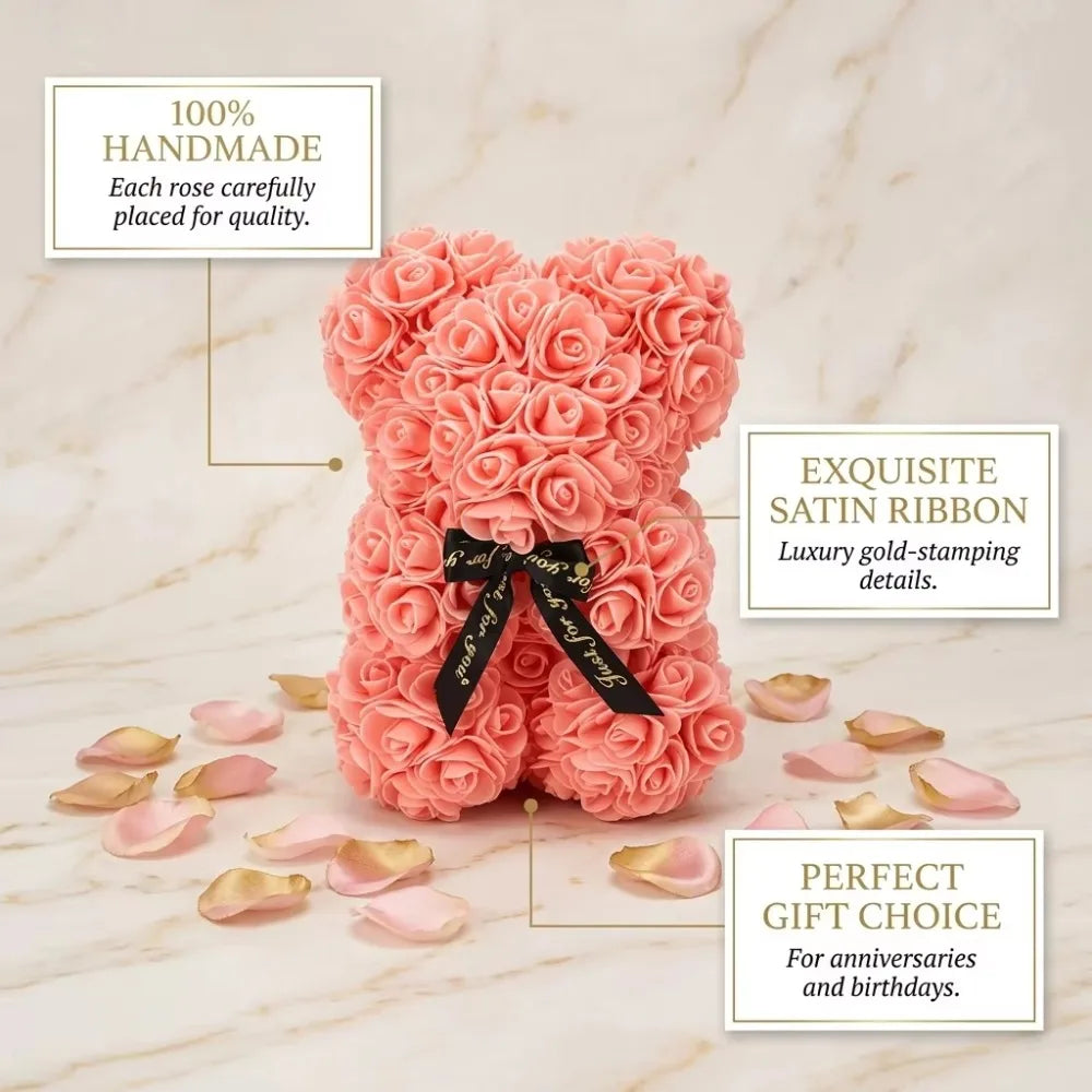 Artificial Flower Eternal Rose Teddy Bear for 520 Mom Mother's Day Birthday Valentine's Day Anniversary Gifts & Decorations