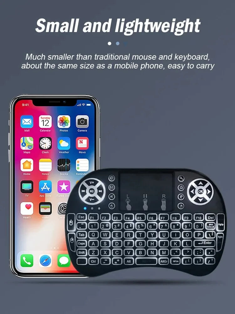 I8 Mini Wireless Keyboard 7 Color Backlit Russian French Spanish Portuguese Arabic 2.4G Air Mouse Remote for Android TV Box PC