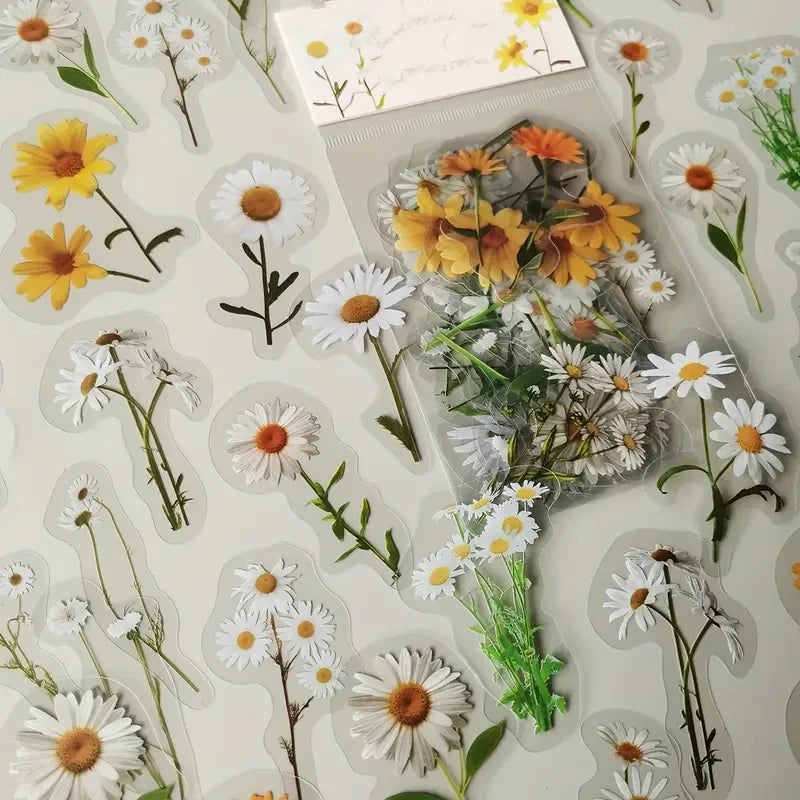 JIANQI 40Pcs Natural Plant Flower Stickers DIY Scrapbook PET Material Handbook Water Cup Transparent Plant Sticker