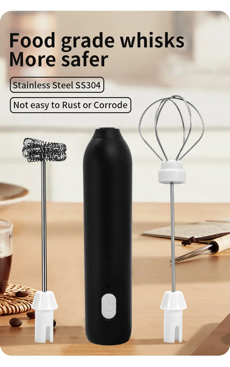 Espumador de Leche Eléctrico Inalámbrico con Carga USB Tipo C – Batidor de Mano de Acero Inoxidable ☕️🥛
