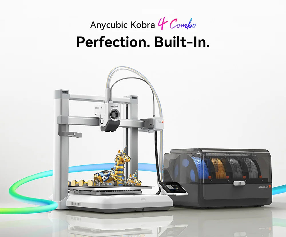 ANYCUBIC Kobra 4/Kobra 4 Combo 600mm/s Fast Printing Multi-Color 3D Printer Up to 8 Colors ACE 2 Pro Filament Drying APP Control FDM 3D Printer