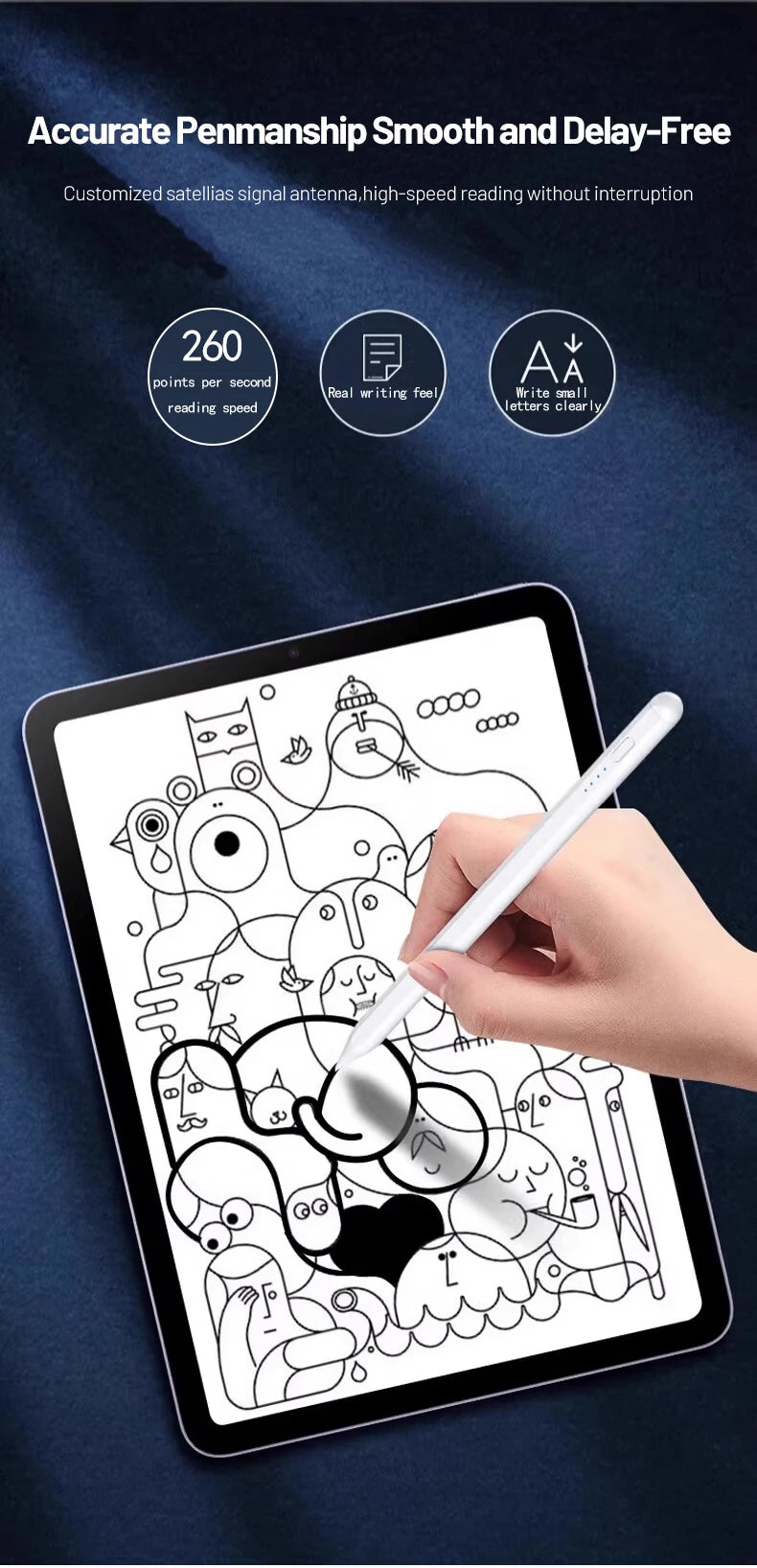 Palm Rejection Stylus Pen with Power Display for Apple iPad - Compatible with iPad 2018-2022 iPad Pro Air Mini
