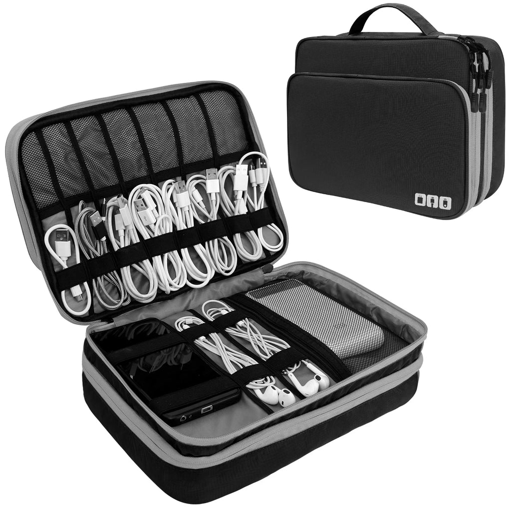 Multi Layer Cable Storage Bag, Electronic Accessories Organizer, Portable Travel Cable Organizer Case for iPad Cable Charger