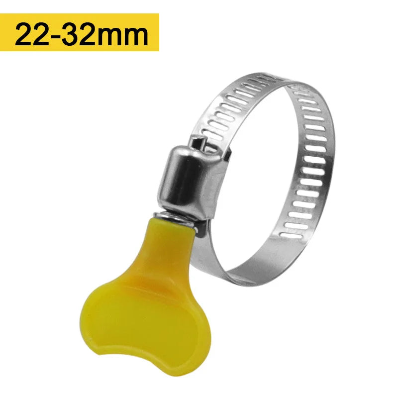 5/10pcs 8-44mm Adjustable Yellow Plastic Handle Hand Twist Hose Clamps Worm Driving 201 Stainless Steel Pipe Clips For Tube
