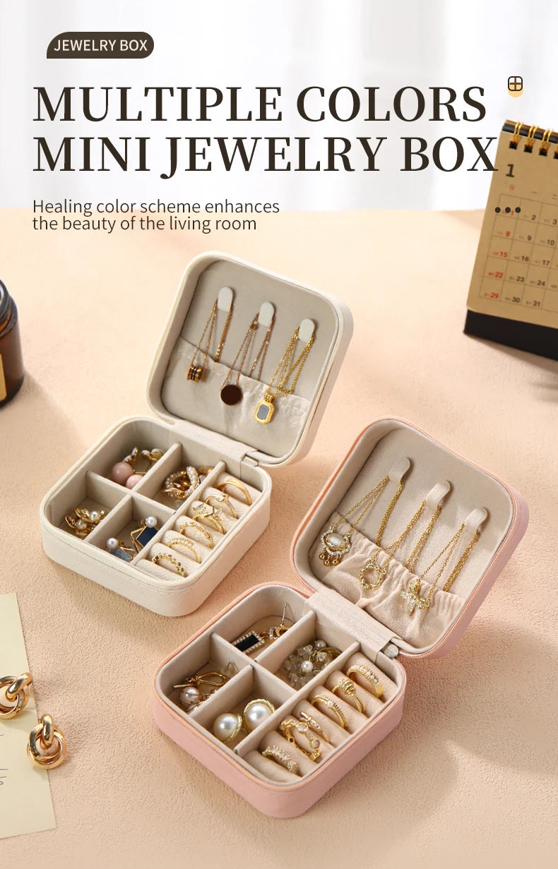 Wunionup Portable Mini Jewelry Travel Case PU Leather Organizer Box Jewelry Storage Holder for Girls Womens Earring, Necklace