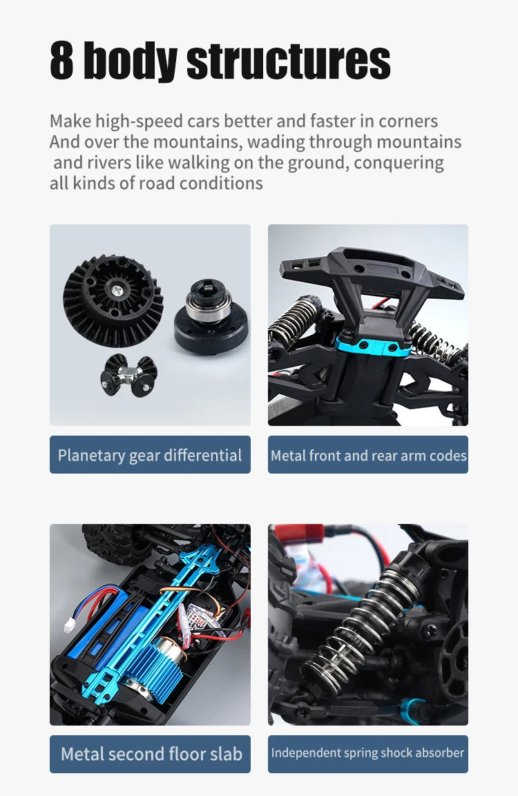 50KM/H RC Car With LED Lights 2.4G Radio Remote Control Cars Buggy Off-Road Control Trucks Boys Toy for Children VS WLtoy 144001