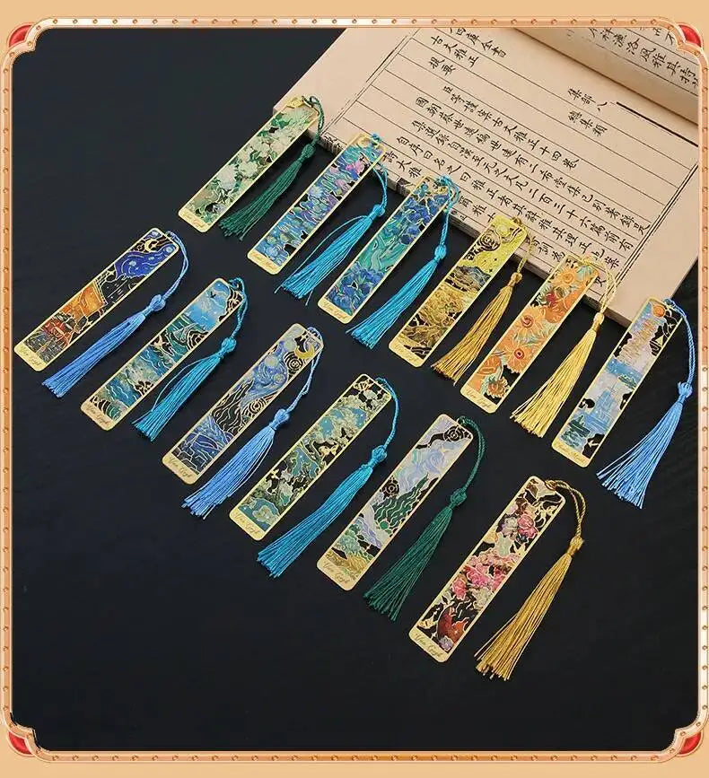 1-6-12 Pcs Creative Metal Book Mark Vintage Oil Painting Bookmark Office School Supplies Funny Gift Stationery Items