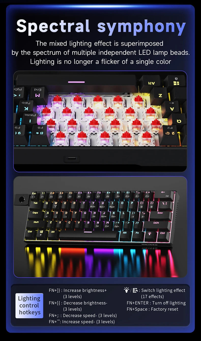 AJAZZ NK61 Wired Mechanical Gaming Keyboard, Supports Full-Key Hot-Swapping, Suitable for Both Office Work and Gaming
