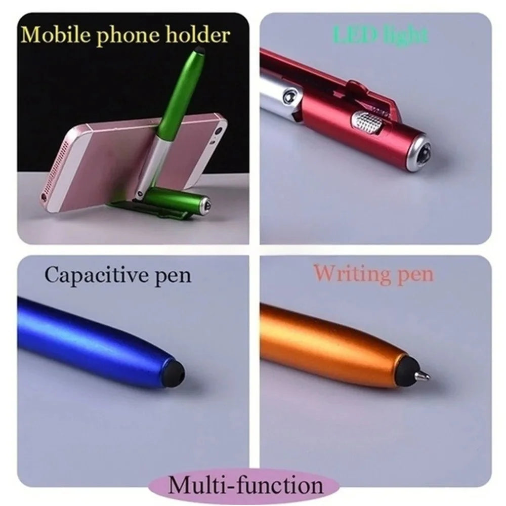 Multifunction 4In1 Foldable Ballpoint Pen with LED Light Phone Holder Night Read Writing Pencil Office School Student Stationery