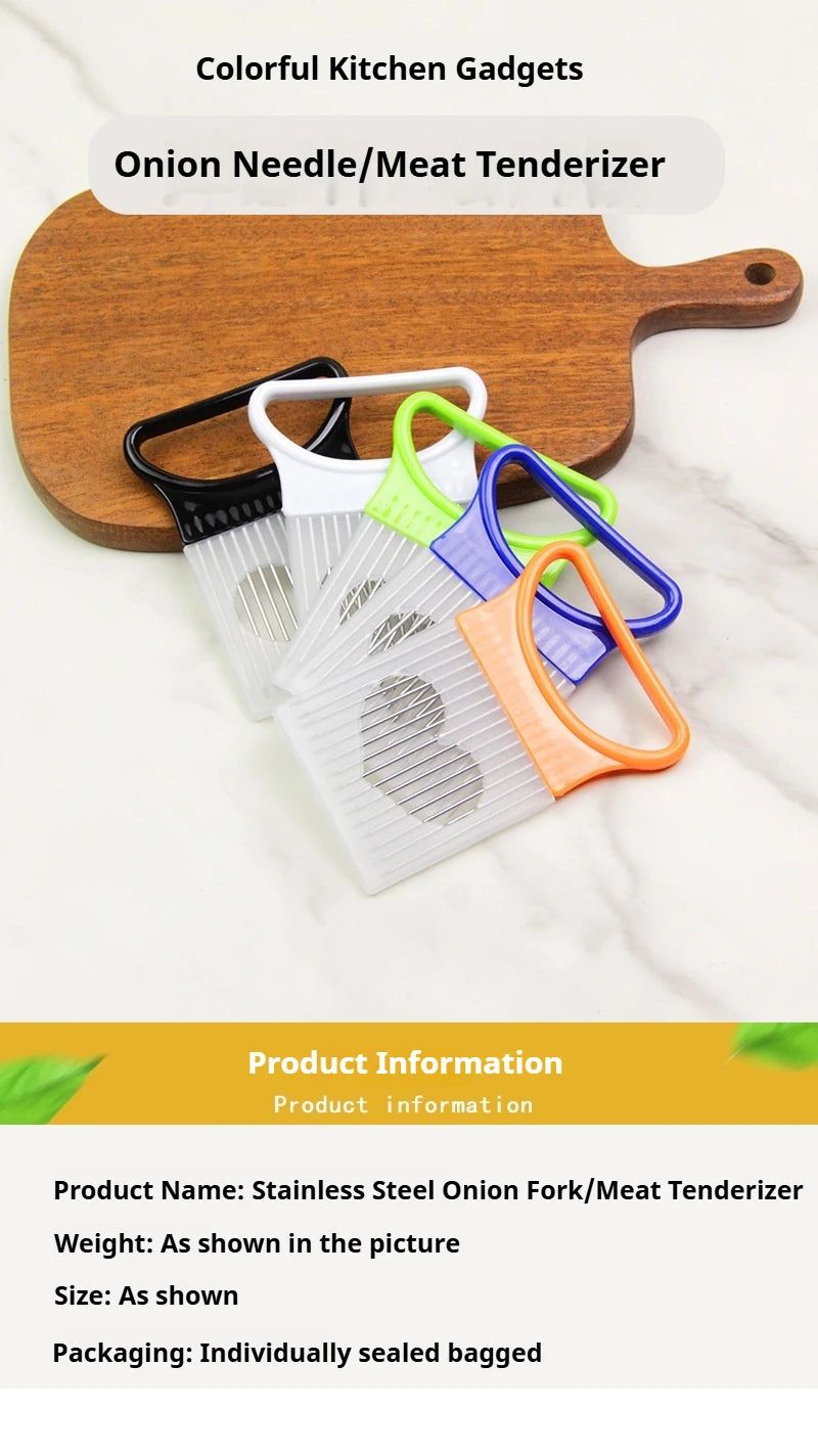 Stainless Steel Onion Cutter Holder Food Slicers Assistant Tomato Onion Slicer Holder Vegetables Cutting Fork Kitchen Gadgets