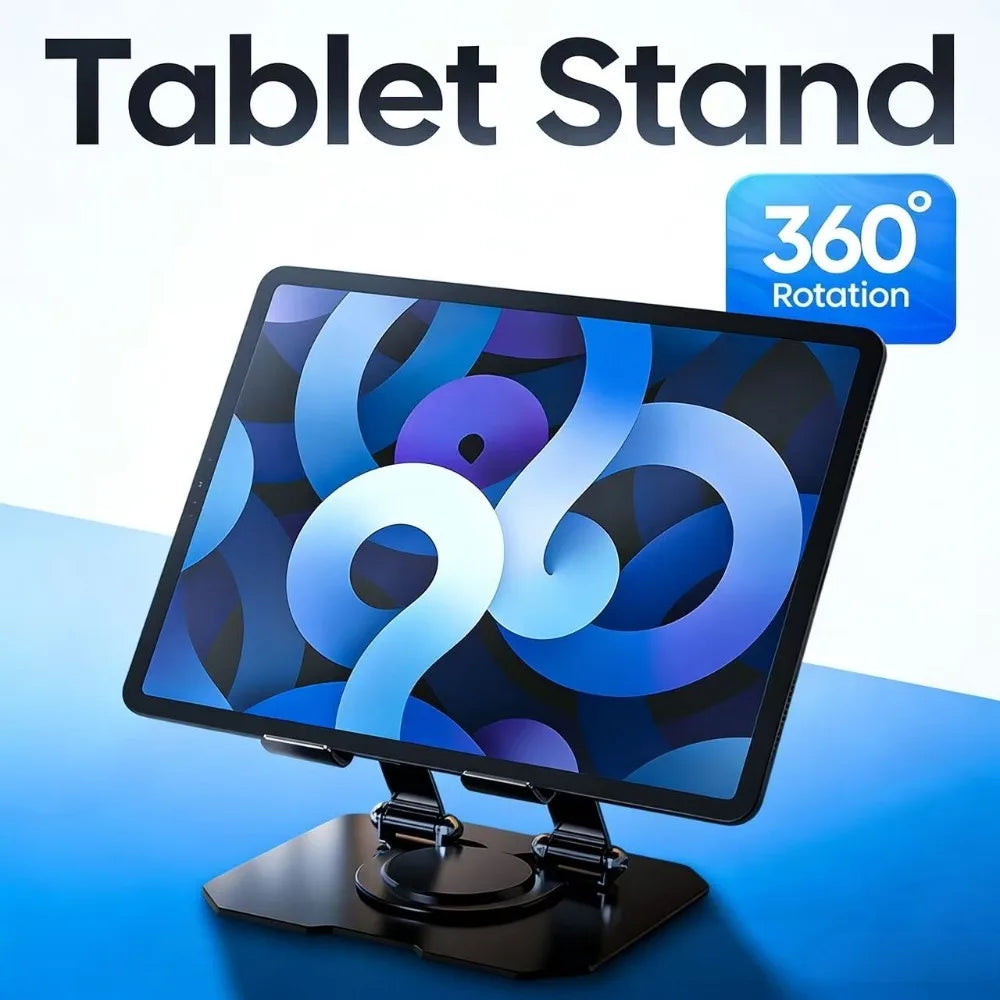 360 Degree Adjustable Foldable Desktop Phone Tablet Metal Stand, Sturdy and Durable, Suitable for 4.7-12 Inch iPad Pro/Air/Mini