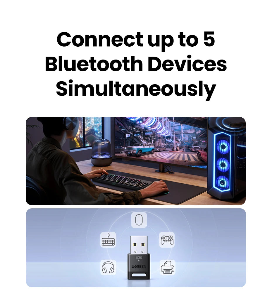 USB Bluetooth Adapter, Bluetooth 6.0 Dongle for PC Windows 11/10/8.1, Receiver & Transmitter for Keyboard/Mouse
