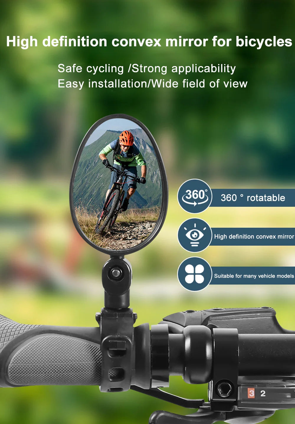 1/2pcs Bike Rearview Mirror 360° Adjustable Rotatable Handlebar Convex Mirror Safe Wide Angle For Bicycle Cycling Outdoor Sports