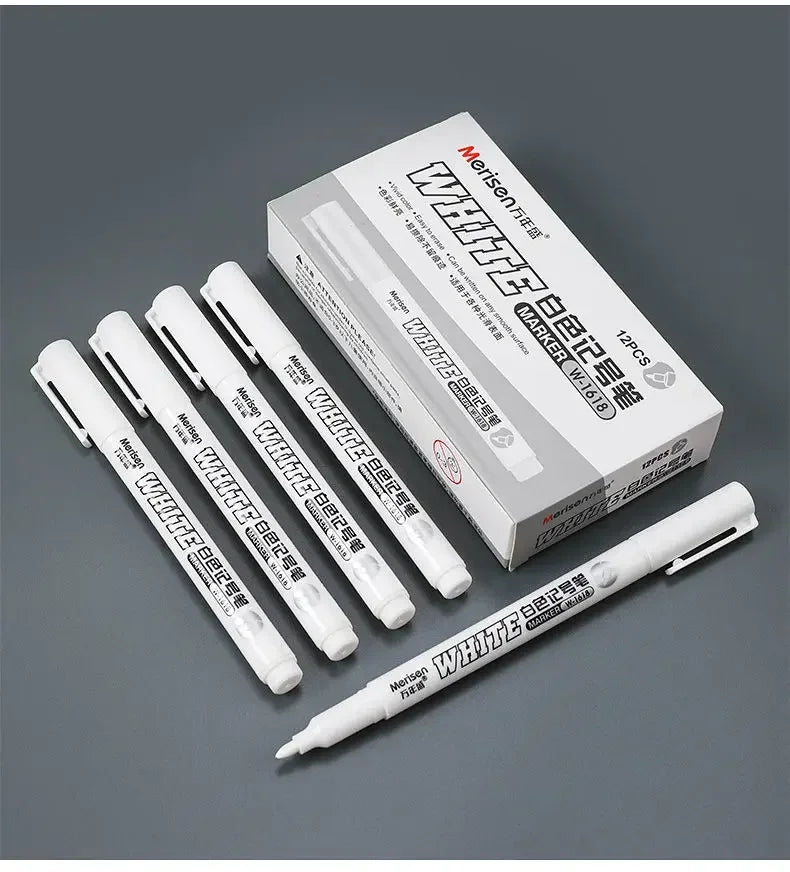 Waterproof White Paint Markers, 2mm Bold Tip White Marker Pens for DIY Graffiti, Student Writing & Drawing Stationery, Multiple