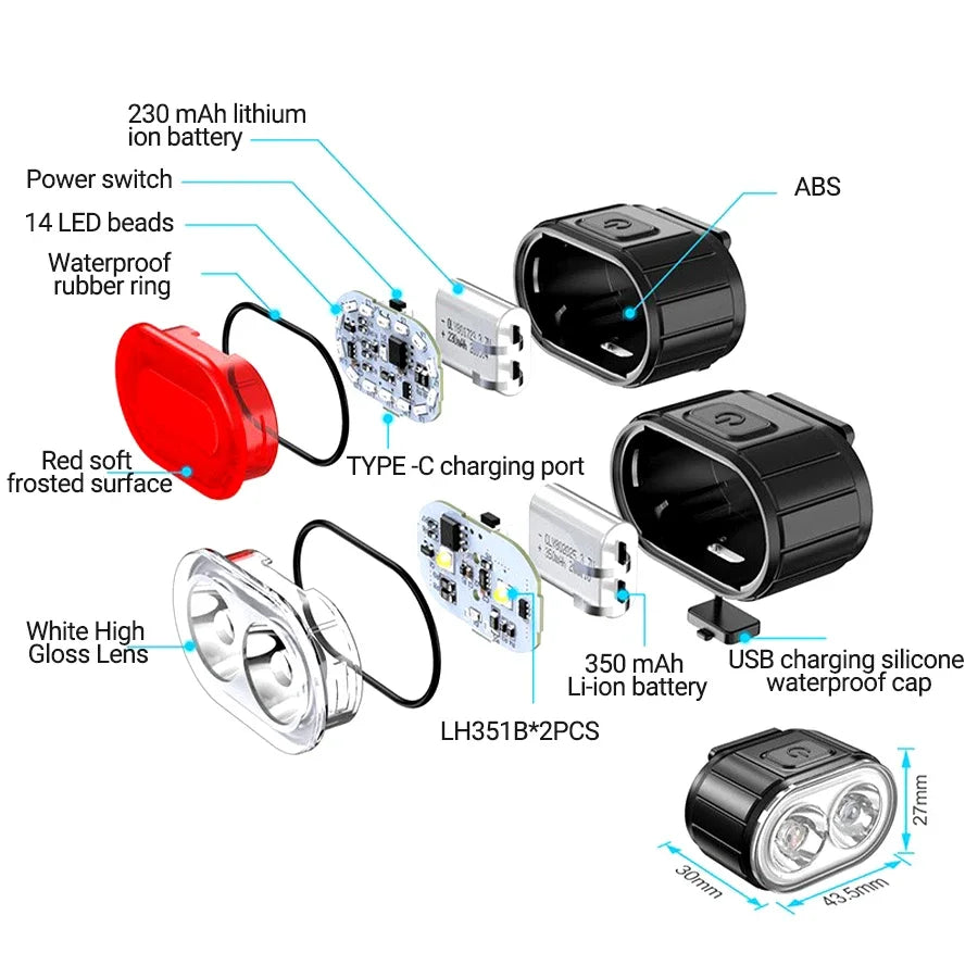 Rechargeable Bicycle Lights Bike Safety Warning Lamp Outdoor Waterproof Cycling Flashlight For Mountain And Road Bikes
