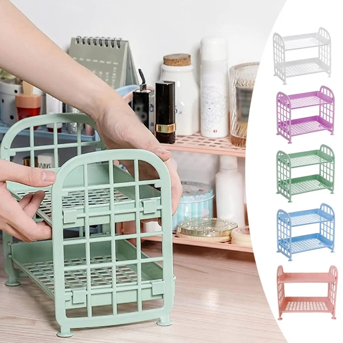 2-Tier Multifunctional Plastic Shelf Makeup Organizer for Skincare Office Kitchen Bedroom Bathroom Two Layer Hollow Storage Rack