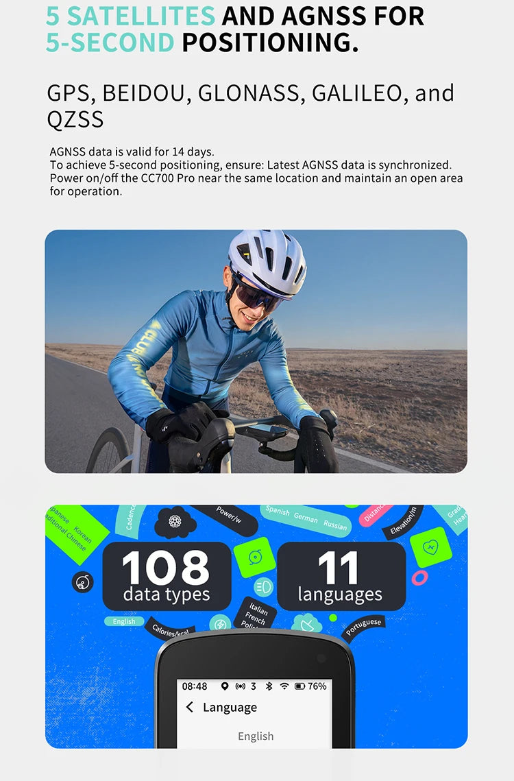 GEOID CC700 Pro Bicycle Computer GPS 2.8-Inch Touchscreen Bike Speedometer Global Map Navigation Cycling Odometer for Strava