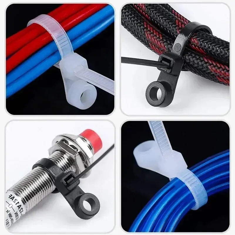 100Pcs Screw Hole Cable Ties Nylon Self-Locking Loop150mm/200mm Wrap Bundle Mount Organizer Fastening Straps Fasten Zip Plastic
