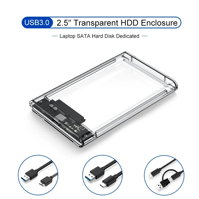 Transparent 2.5 Inch SATA Hard Drive Enclosure, USB3.0/3.1 5Gbps High Speed Portable External HDD SSD Storage Case