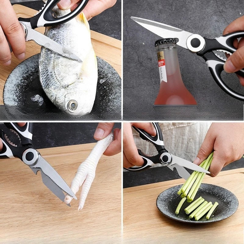 Multipurpose Stainless Steel Kitchen Scissors Heavy Duty Dishwasher Safe for Cutting Meat Poultry Fish and Opening Bottles