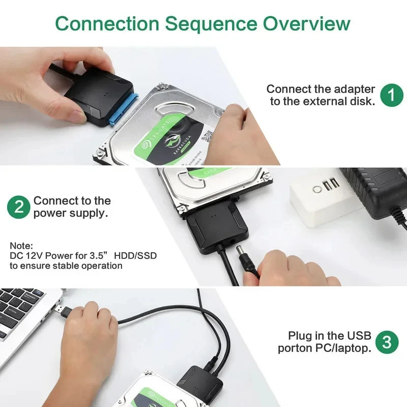 USB 3.0 To SATA III Cable Adapter Hard Drive Sata Converter for 2.5" 3.5" SSD HDD Hard Drive Disk Compatible with 2.5/3.5 Inch