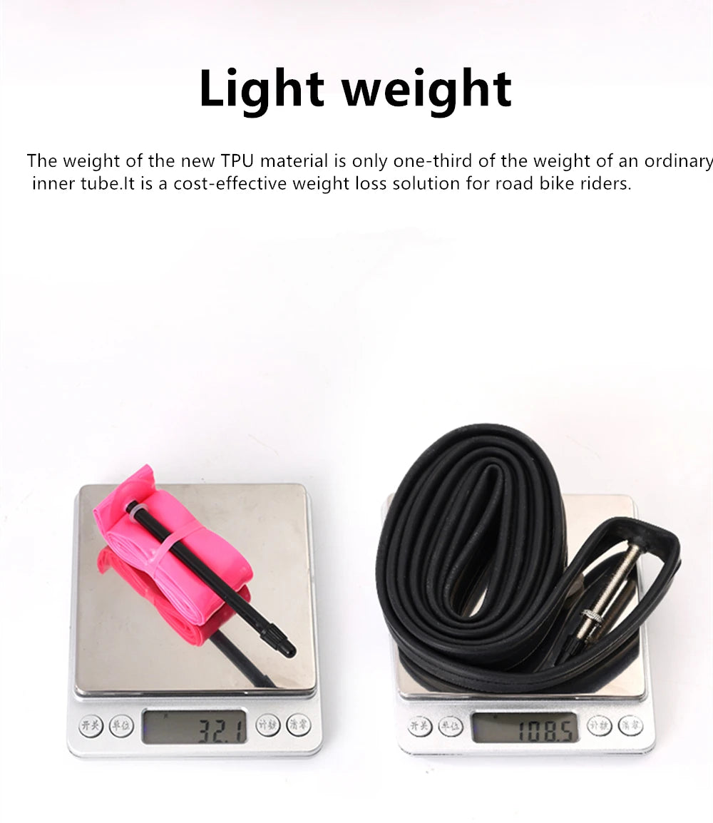 NPY 1Pcs Ultralight 28g Bike TPU Inner Tube 700X18 25 28 32 Road Bicycle TPU Material Tire 45mm/65mm/85mm Length French Valve