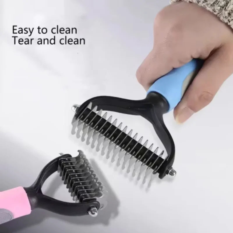 Cepillo de aseo para mascotas de acero inoxidable de doble cara: peine para eliminar el pelo, cepillo para desenredar el pelo de perros y gatos, esencial para el aseo de gatos