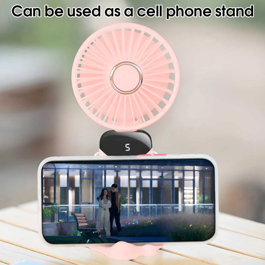 🌬️ Ventilador Portátil Recargable USB Plegable 🔋 5 Velocidades | 📱 Soporte para Celular | 🔢 Pantalla Digital | 🎒 Diseño de Mano y Colgante para el Cuello