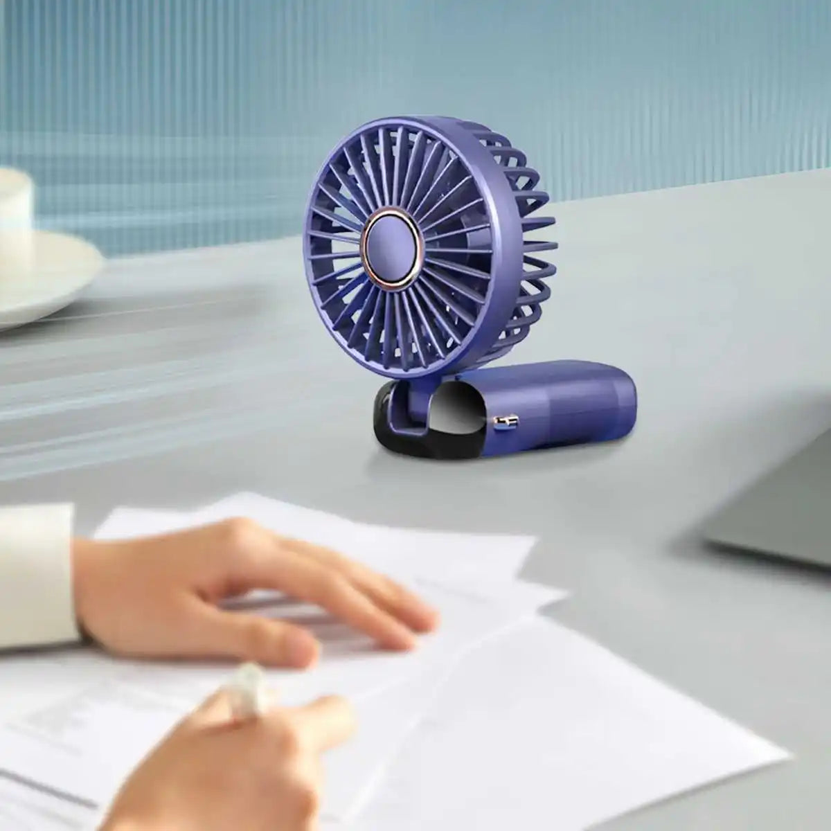 🌬️ Ventilador Portátil Recargable USB Plegable 🔋 5 Velocidades | 📱 Soporte para Celular | 🔢 Pantalla Digital | 🎒 Diseño de Mano y Colgante para el Cuello