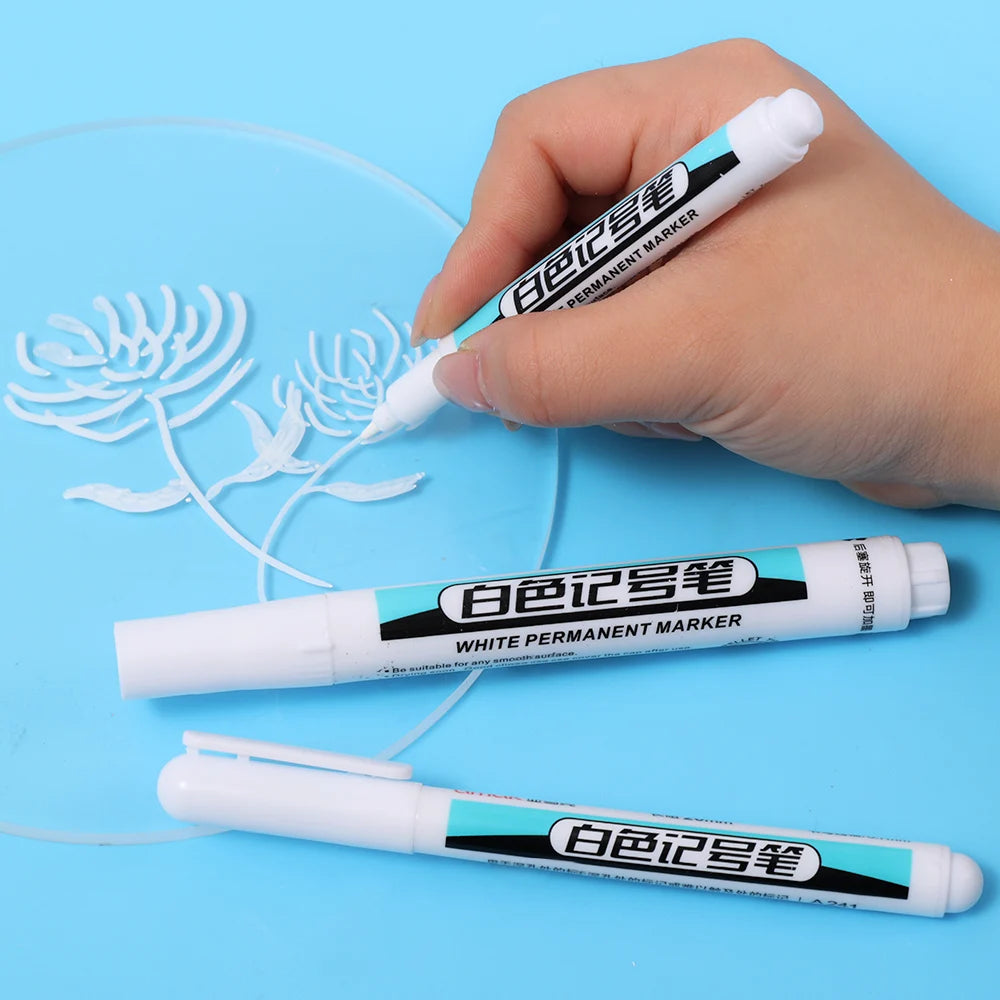 0.7/1.0/2.5MM White Permanent Marker Pens Markers Paint Pen For Wood Plastic Leather Glass Stone Metal Art Painting Supplies