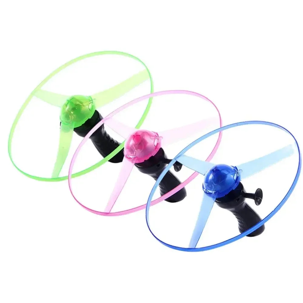 1Q-Luminous Flying Disc Propeller Toys LED Lighting Pull String Flying UFO Toy Spinning Top Outdoor Game Sports Toy Gift