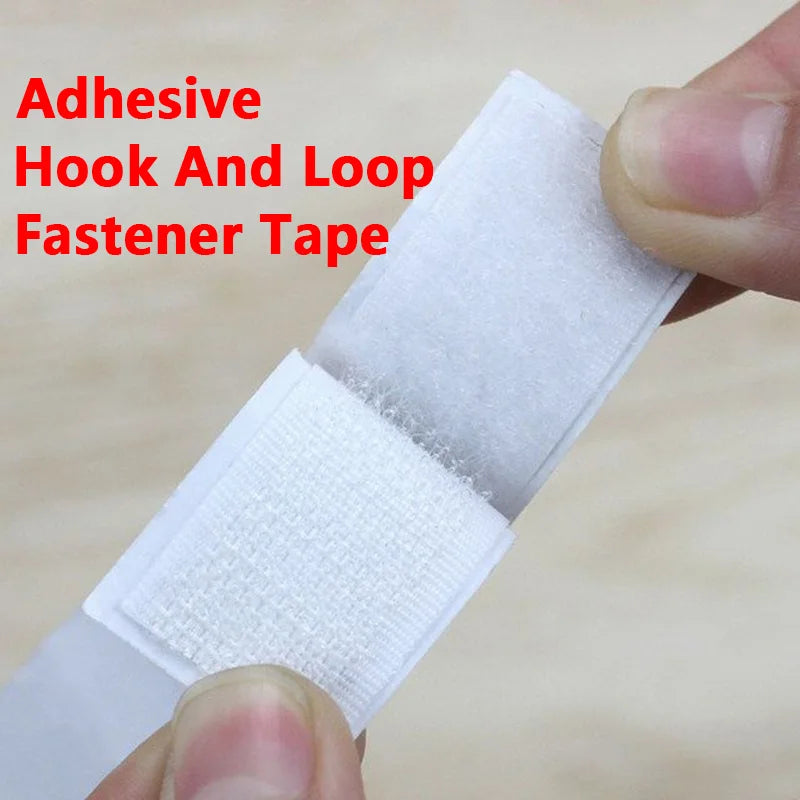 1/2/5M 20-50mm White Strong Self Adhesive Fastener Hook and Loop Strips with Glue Double-Side Mounting Tapes for DIY Craft