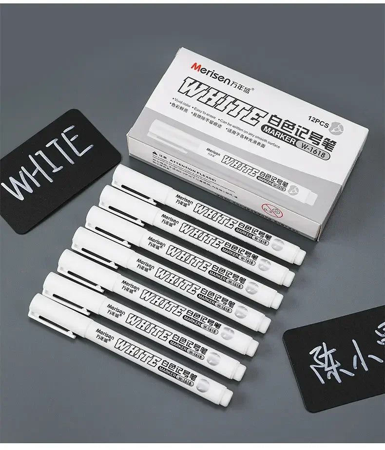 Waterproof White Paint Markers, 2mm Bold Tip White Marker Pens for DIY Graffiti, Student Writing & Drawing Stationery, Multiple