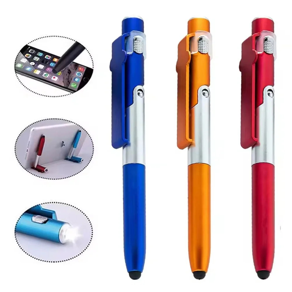Multifunction 4In1 Foldable Ballpoint Pen with LED Light Phone Holder Night Read Writing Pencil Office School Student Stationery