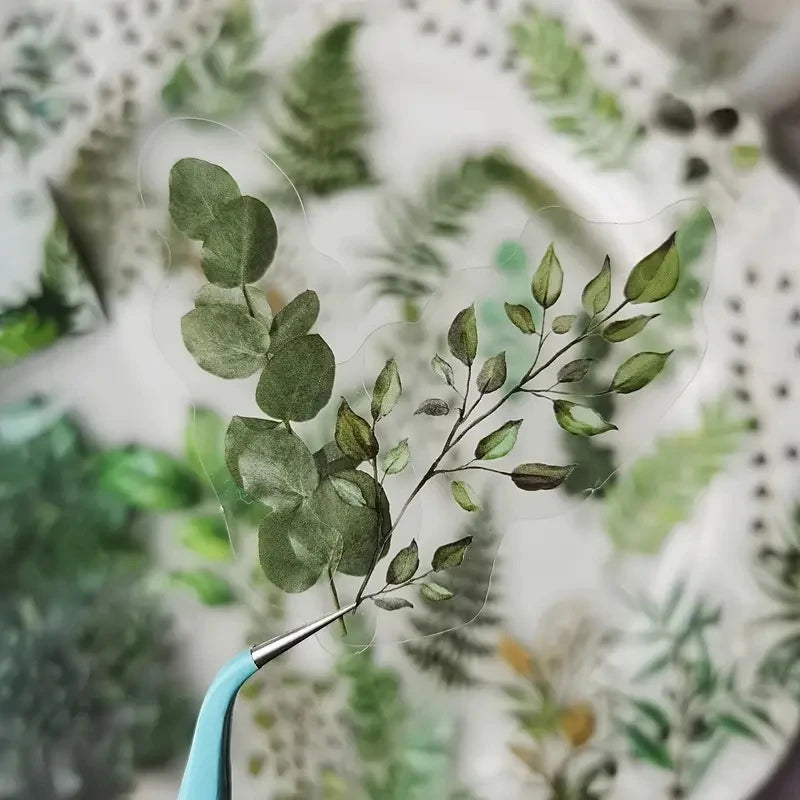 🌿 Set de 40 Stickers de Plantas y Flores Naturales 🌸 Adhesivos Transparentes para Scrapbook, Manualidades, Decoración de Vasos y Proyectos DIY ✂️