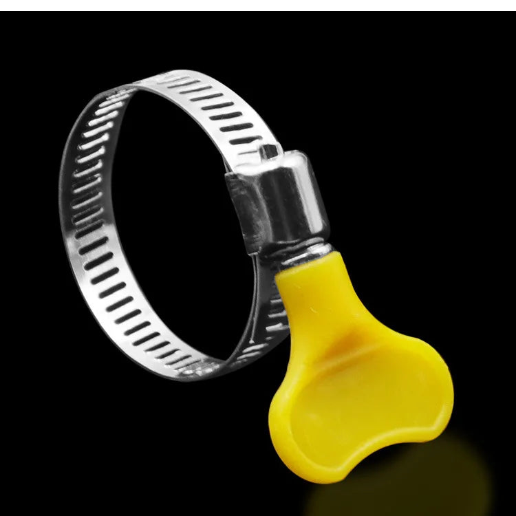 5/10pcs 8-44mm Adjustable Yellow Plastic Handle Hand Twist Hose Clamps Worm Driving 201 Stainless Steel Pipe Clips For Tube