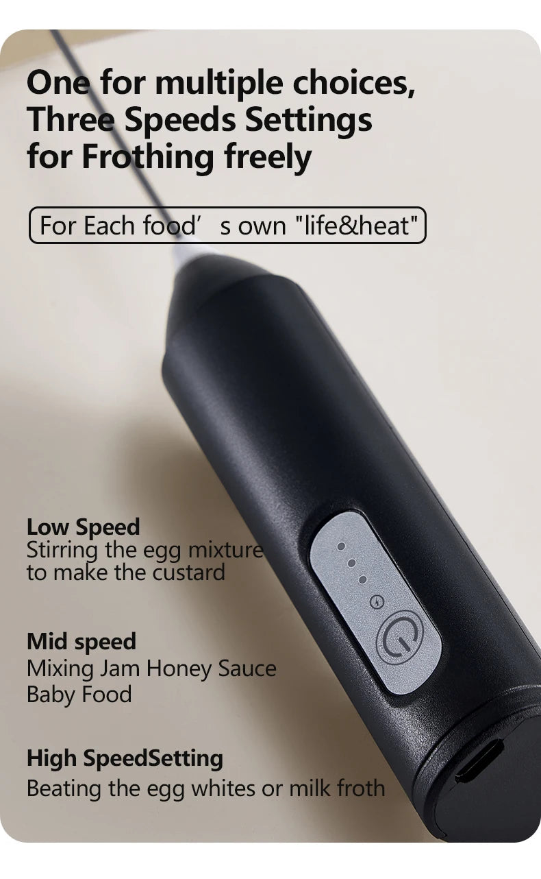 Espumador de Leche Eléctrico Inalámbrico con Carga USB Tipo C – Batidor de Mano de Acero Inoxidable ☕️🥛
