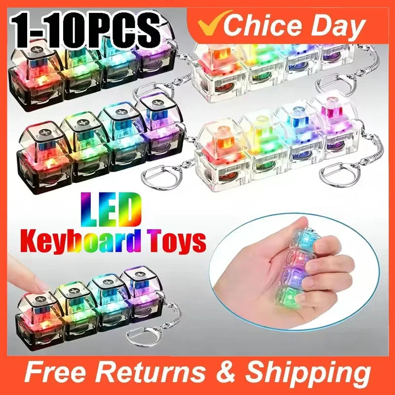 Portable LED Keyboard Keychain Click Button Stress Reliever Cute Desk Accessory for Office Anxiety Relief Fun Gadget Idea Amagi