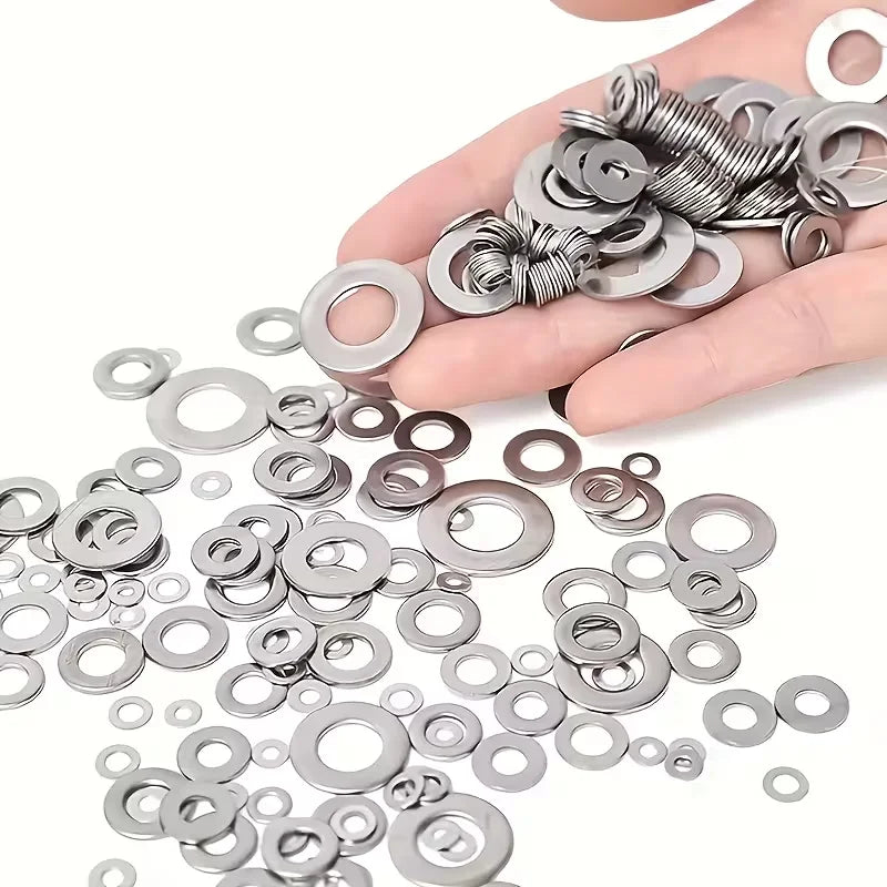 Stainless Steel Flat Washer Assortment Kit (M2, M2.5, M3, M4, M5, M6, M8, M10) - Suitable for Home Decorations& Factory Repairs