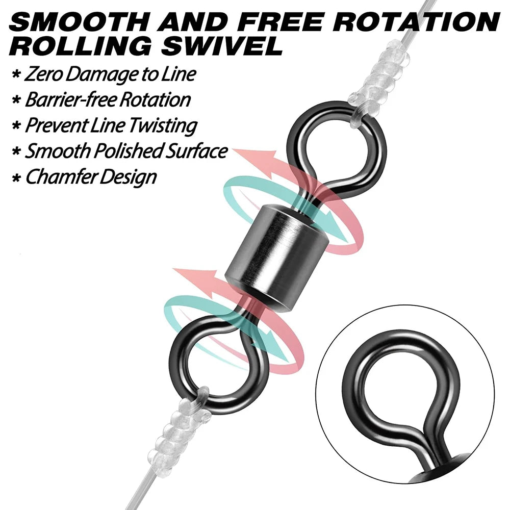 50 pcs Bearing Swivel Fishing Connector Stainless Steel Carp Snap Fishhook Lure Solid Ring Swivel Tackle Equipment Accessories