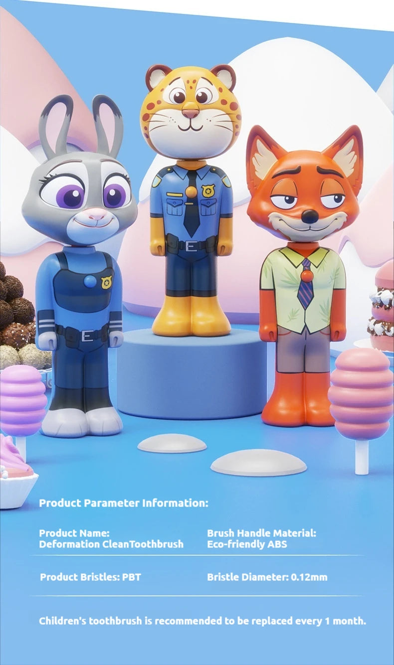 Cartoon Zootopia 2 Kids Toothbrush Transformable Retractable Soft Bristle Nick Judy Portable Design For Toddlers Oral Care Brush